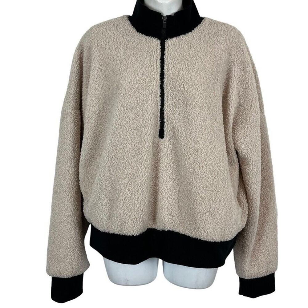 Fabletics Womens Dream Polar Fleece Teddy Ivory 1/4 Zip Jacket Sweatshirt sz L